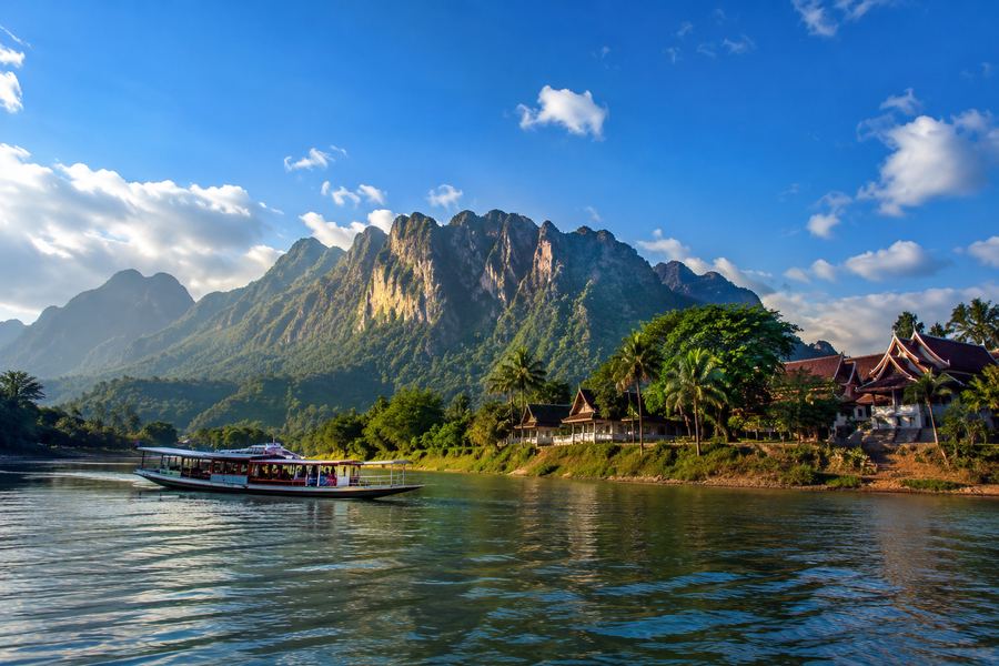 Laos riverside mountains